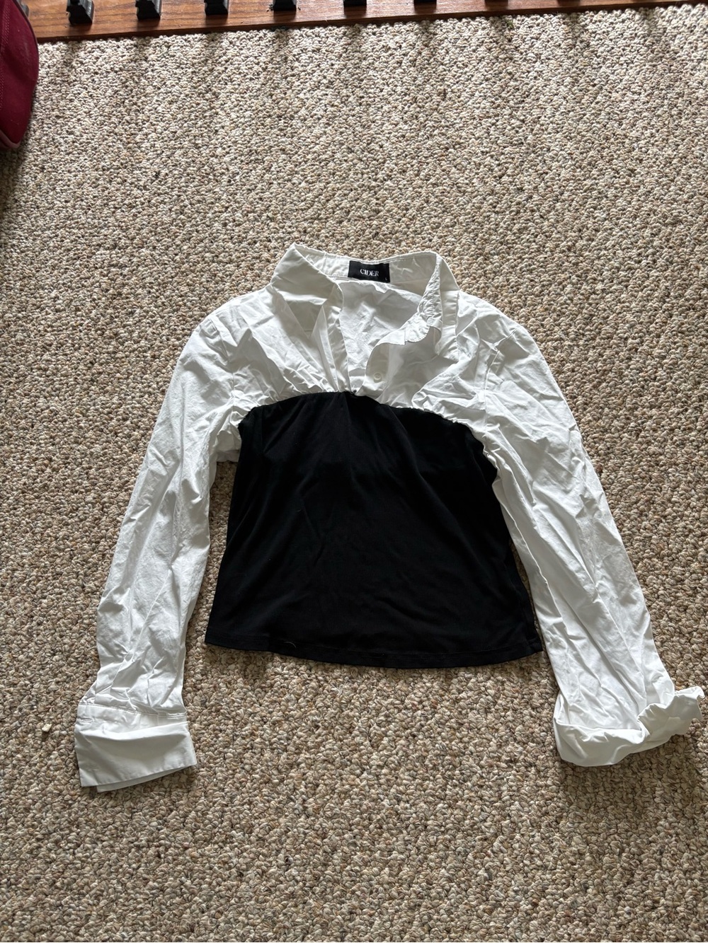 Cider Black and White Two-Tone Long Sleeve Crop Top